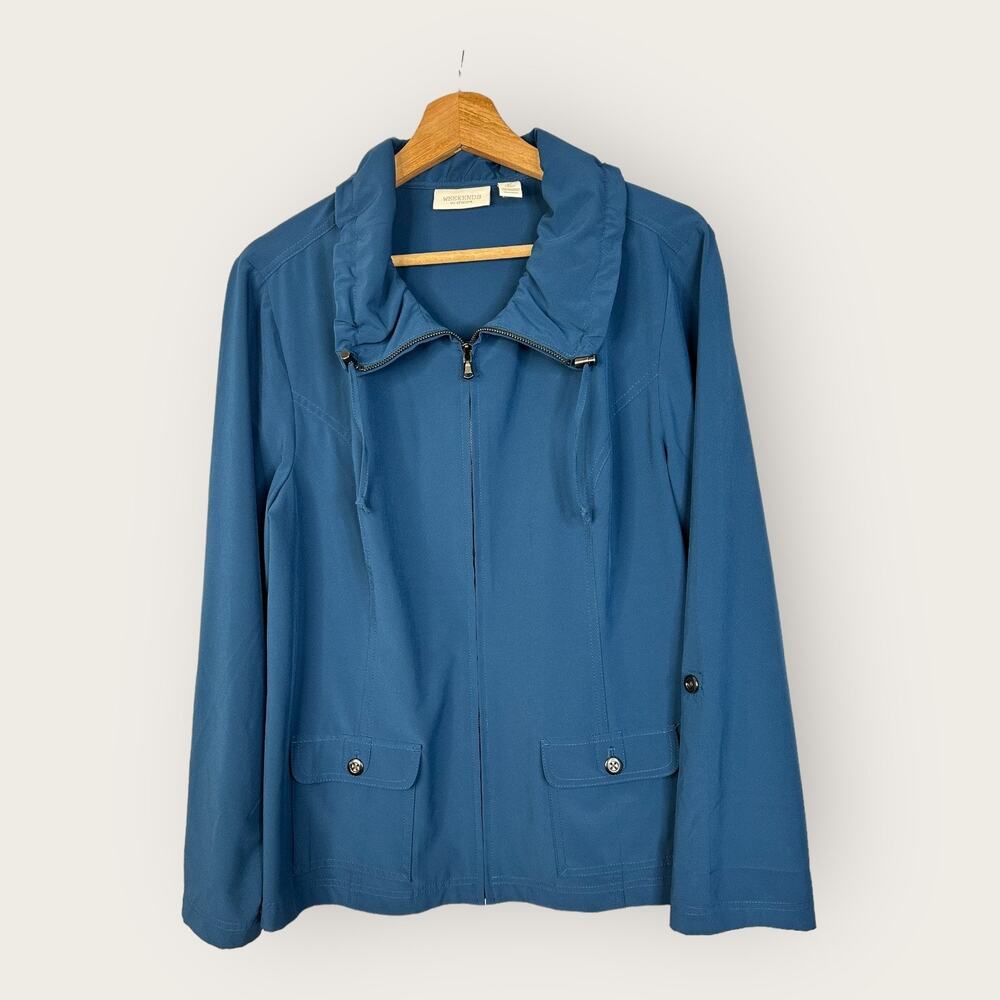 Chicos Weekends Womens size 2 US 12 Large Lightweight Zip Up Jacket Blue Stretch